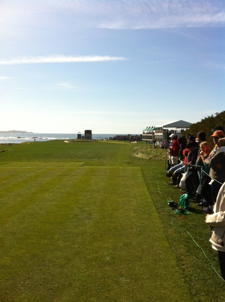 Waiting on 17 tee in the sunshine.  We're 19 under - we were 20 but dropped one.  An awesome walk!  